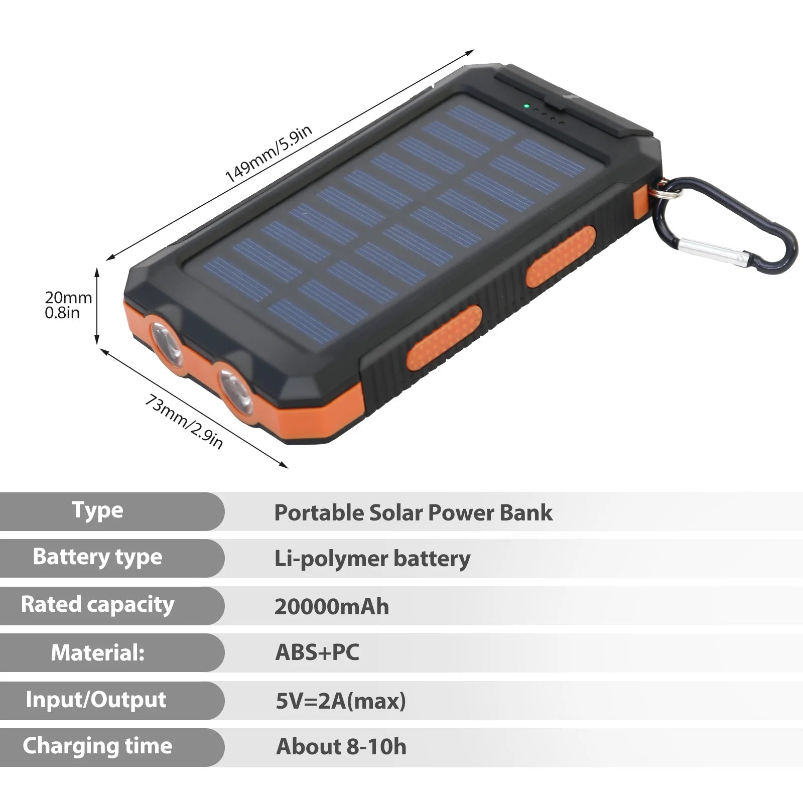 Solar Power Bank, Portable Charger, 20000Mah Solar Charger with LED Flashlight, IP65 Waterproof External Backup Battery Pack Perfect for Camping, Outdoor Activities