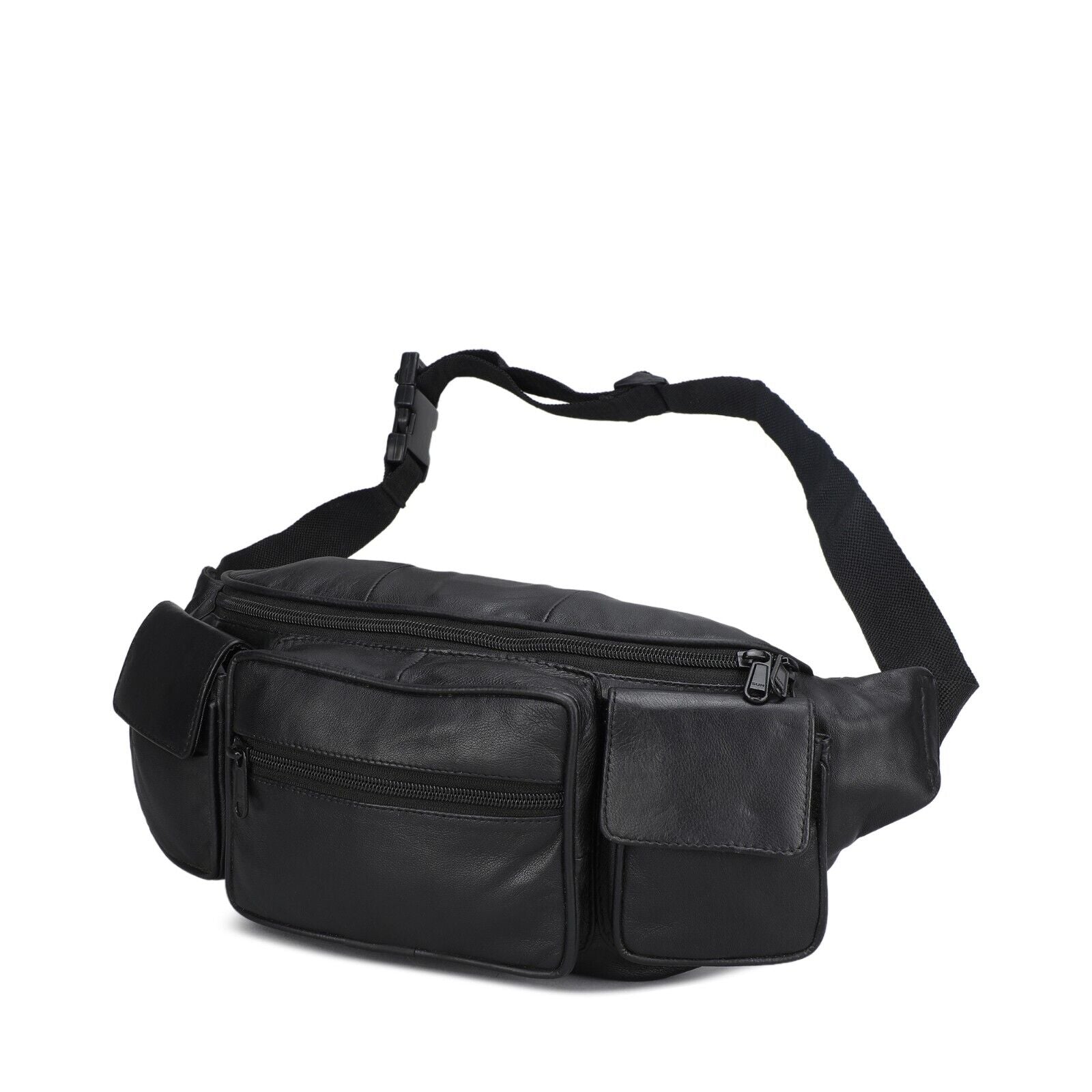 Leather Fanny Pack Belt Waist Pouch Hip Travel Purse Large Mens Womens Black