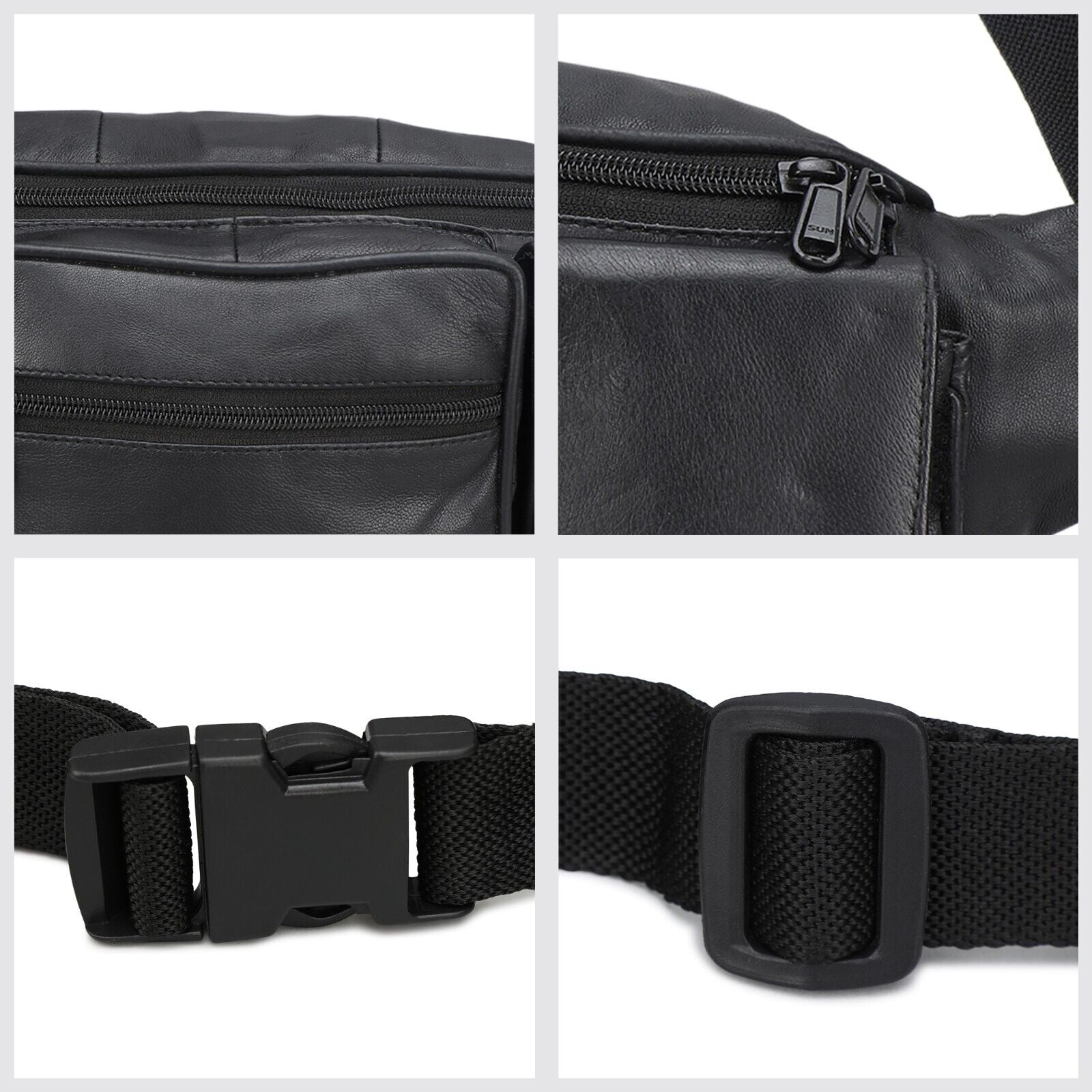 Leather Fanny Pack Belt Waist Pouch Hip Travel Purse Large Mens Womens Black