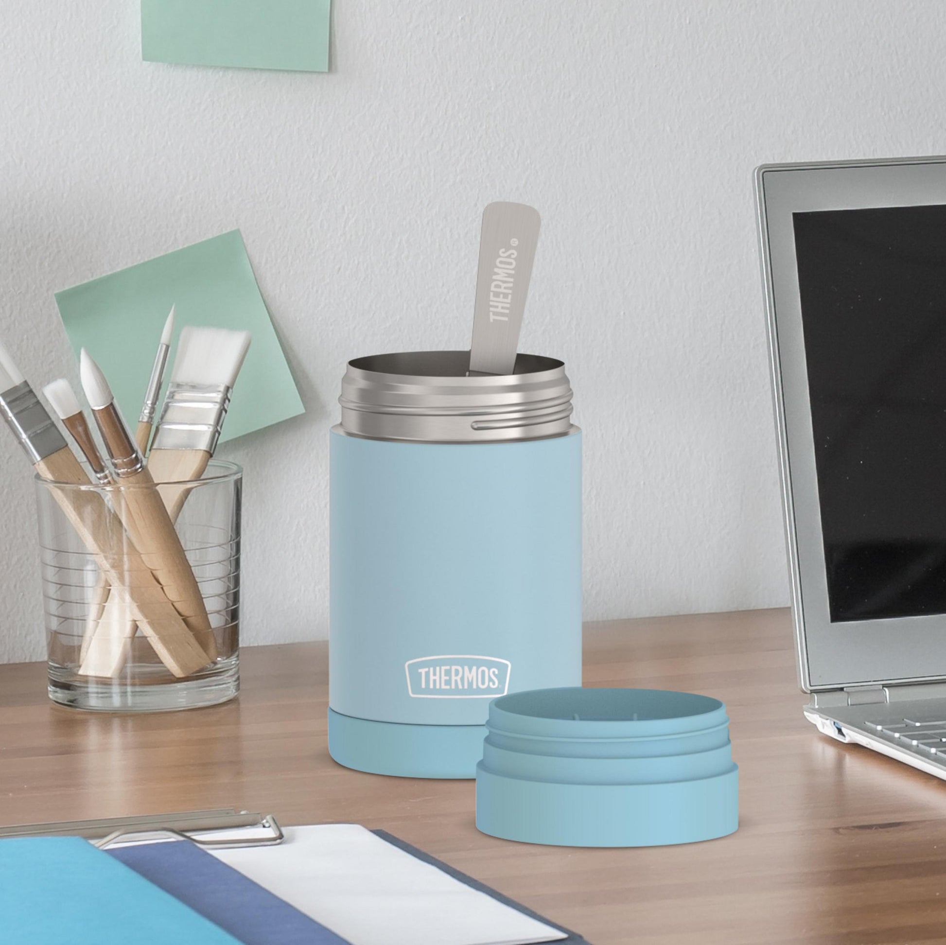 16Oz Insulated Food Jar with Folding Spoon, Glacier Blue