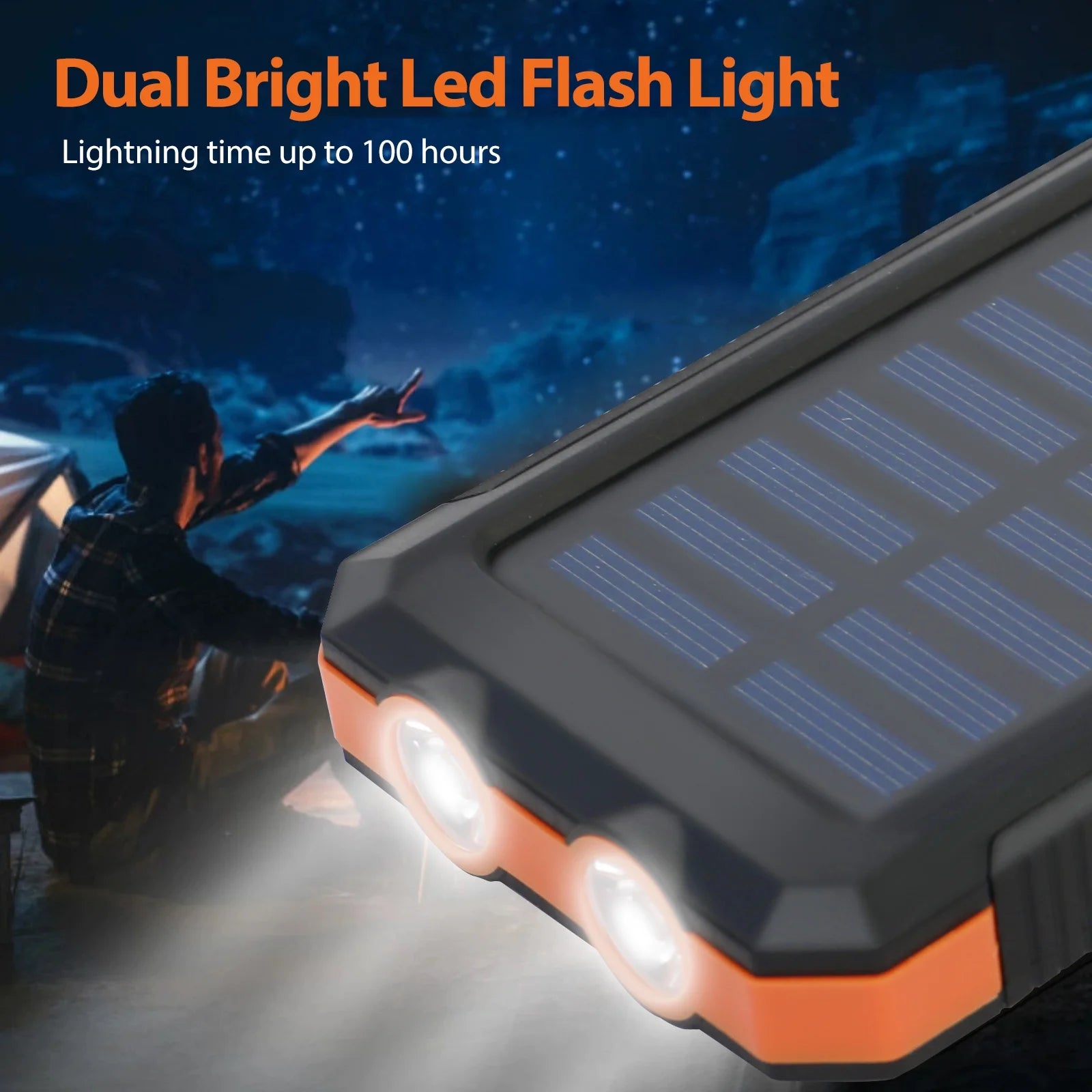 Solar Power Bank, Portable Charger, 20000Mah Solar Charger with LED Flashlight, IP65 Waterproof External Backup Battery Pack Perfect for Camping, Outdoor Activities