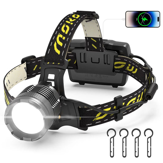 Rechargeable Headlamp 150000 Lumen, IP68 Waterproof 90° Adjustable Motion Sensor Headlight for Outdoor Hunting Camping Fishing, 60H Long Battery Life Detachable