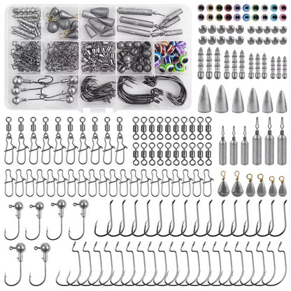 161Pcs Fishing Accessories Kit Fishing Tackle Box Jig Head Hooks Rolling Swivels Fishing Weight for Bass Trout Fishing Equipment