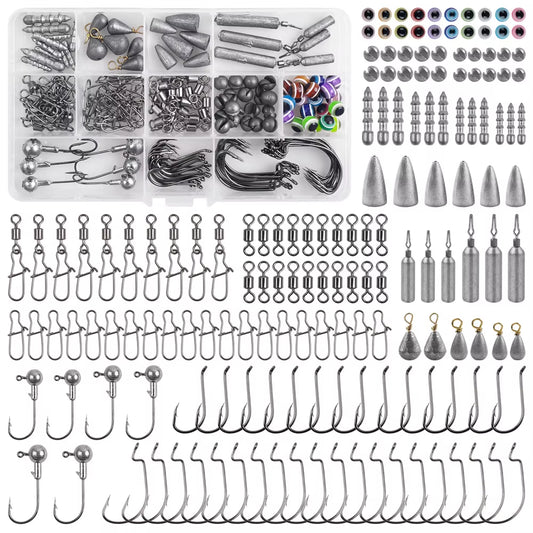 161Pcs Fishing Accessories Kit Fishing Tackle Box Jig Head Hooks Rolling Swivels Fishing Weight for Bass Trout Fishing Equipment