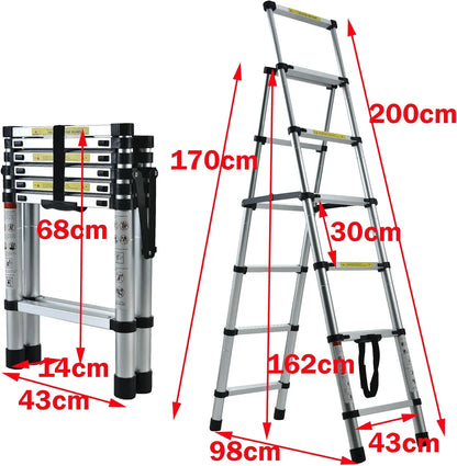 Aluminum Folding Ladder Lightweight A-Frame Ladder Extension Telescopic Ladder Portable Safety Ladder,4+5/5+6/6+7 Step Ladder