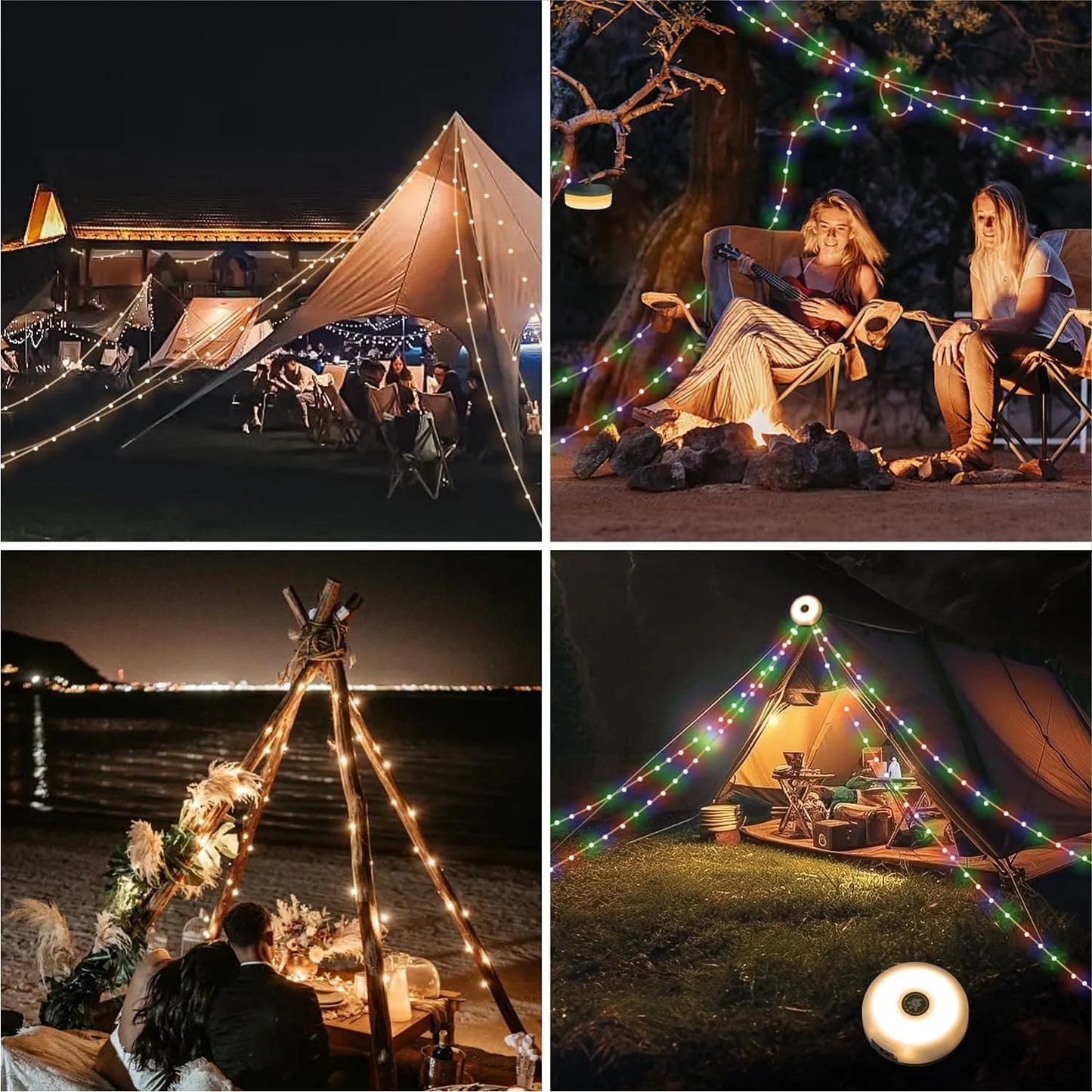 Camping Lights String,4 in 1 Outdoor String Lights,Outdoor Waterproof Portable Stowable String Light,Solar Power and USB Charging String Lights for Camping Yardholiday Decorations