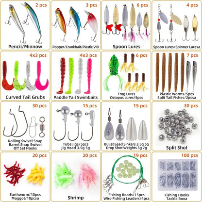 Fishing Lures Fishing Gear Tackle Box Fishing Attractants for Bass Trout Salmon Fishing Accessories Including Spoon Lures Soft Plastic Worms Crankbait Jigs Fishing Hooks