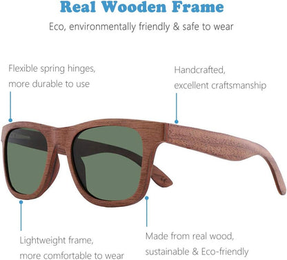 Polarized Wood Sunglasses Men, Wooden Bamboo Sunglasses for Women