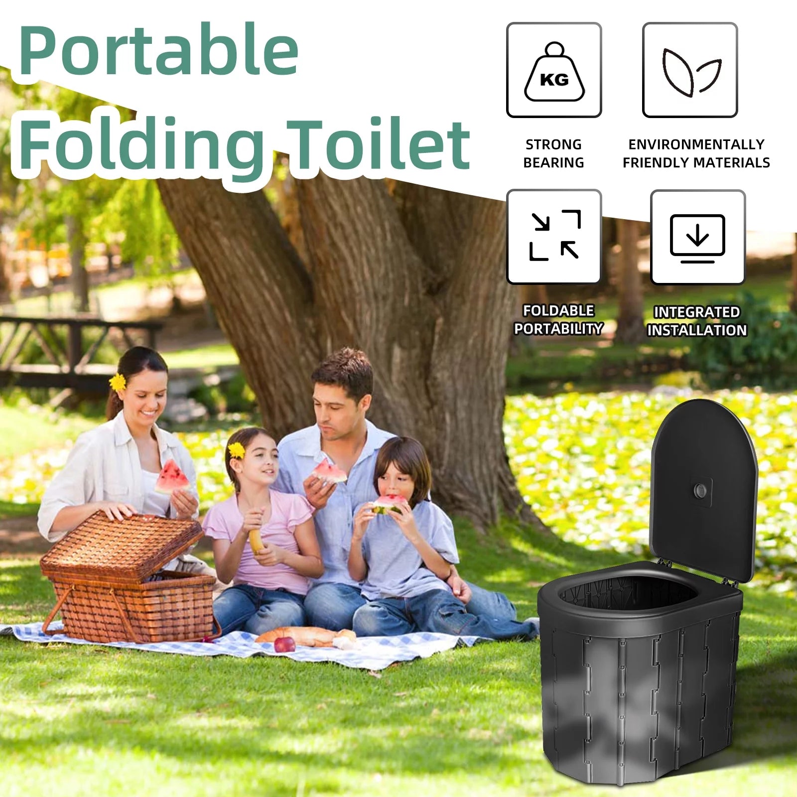 Portable Toilet for Camping, Portable Potty for Adults, Porta Potty Travel Toilet Commode Bucket Toilet for Camping, Car, Travel, Outdoor, Hiking, Trips, Tent, Beach, Black