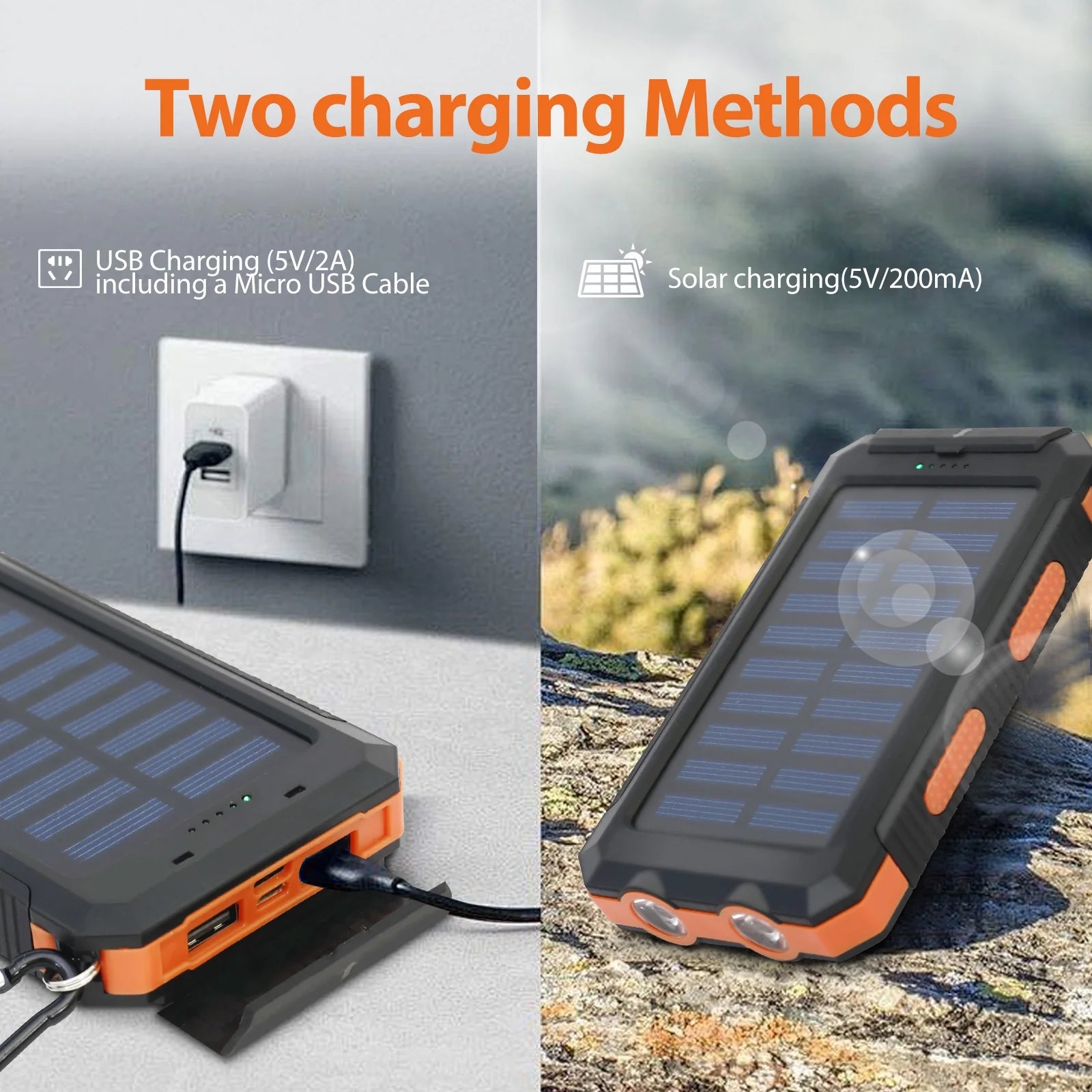 Solar Power Bank, Portable Charger, 20000Mah Solar Charger with LED Flashlight, IP65 Waterproof External Backup Battery Pack Perfect for Camping, Outdoor Activities