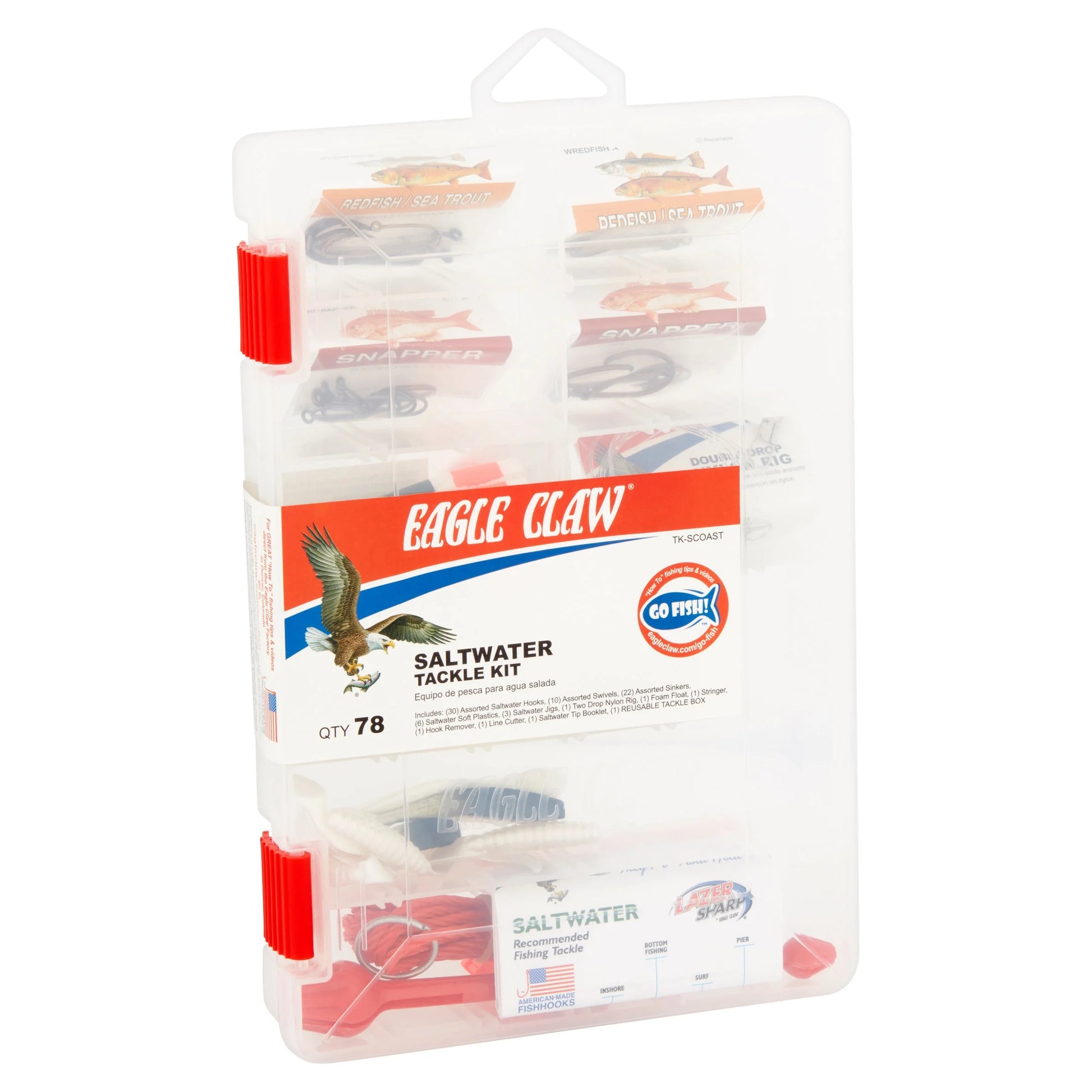 South Coastal Saltwater Fishing Tackle Box Kit, Small, Clear