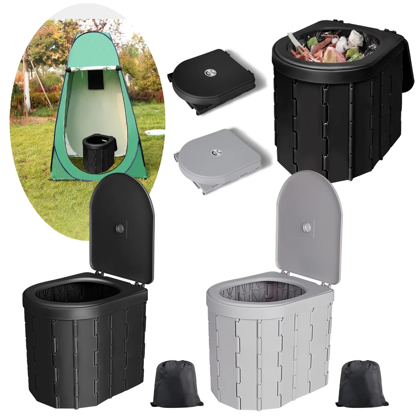 Portable Toilet for Camping, Portable Potty for Adults, Porta Potty Travel Toilet Commode Bucket Toilet for Camping, Car, Travel, Outdoor, Hiking, Trips, Tent, Beach, Black