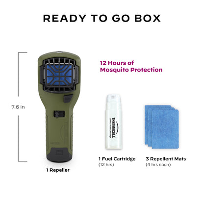 Portable Adventure MR300 Mosquito Repeller with 12-Hour Fuel Cartridge, Olive