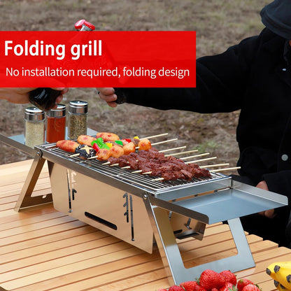 Folding Portable Charcoal Grill, Barbecue Grill with Barbecue Nets, Gloves, Storage Bag for Outdoor Barbecues Camping