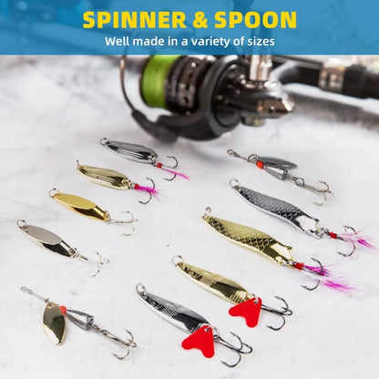 Fishing Lures Fishing Gear Tackle Box Fishing Attractants for Bass Trout Salmon Fishing Accessories Including Spoon Lures Soft Plastic Worms Crankbait Jigs Fishing Hooks