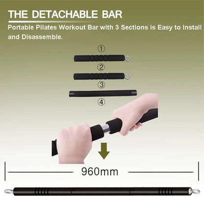 Non-Slip Fitness Stick 500LBS Elastic Bands for Fitness Pilates Bar Kit Resistance Bands Detachable Workout Bar Exercise Bands