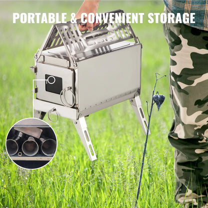VEVOR Tent Wood Stove,Outdoor Camping Wood Burning Stove Stainless Steel with Folding Pipe,Portable Wood Stove 90.6'' Height Wood Tent Stove for Camping, Tent Heating, Hunting, Outdoor Cooking