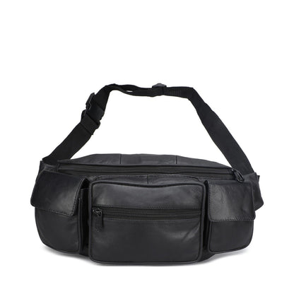 Leather Fanny Pack Belt Waist Pouch Hip Travel Purse Large Mens Womens Black