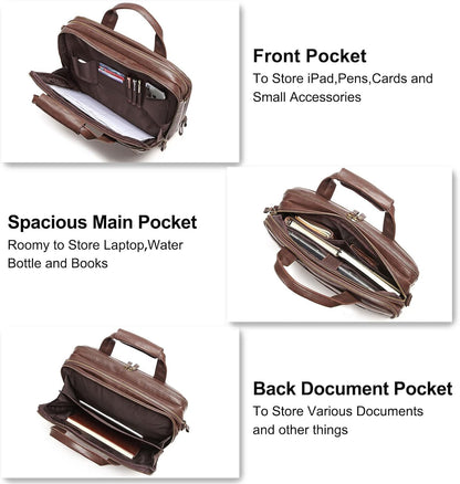 Leather Briefcase for Men 15.6 Inch Waterproof Laptop Messenger Bag Large Retro Computer Bag for Business Travel Work Perfect for Daily Use/Gift Choose (Brown)
