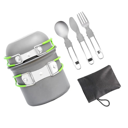 1 Set/6Pcs Outdoor Cookware Alumina Set Portable Bowl Outdoor Picnic Portable Combination Pot Bowl Spoon Fork Stoarge Bag Kit Fo