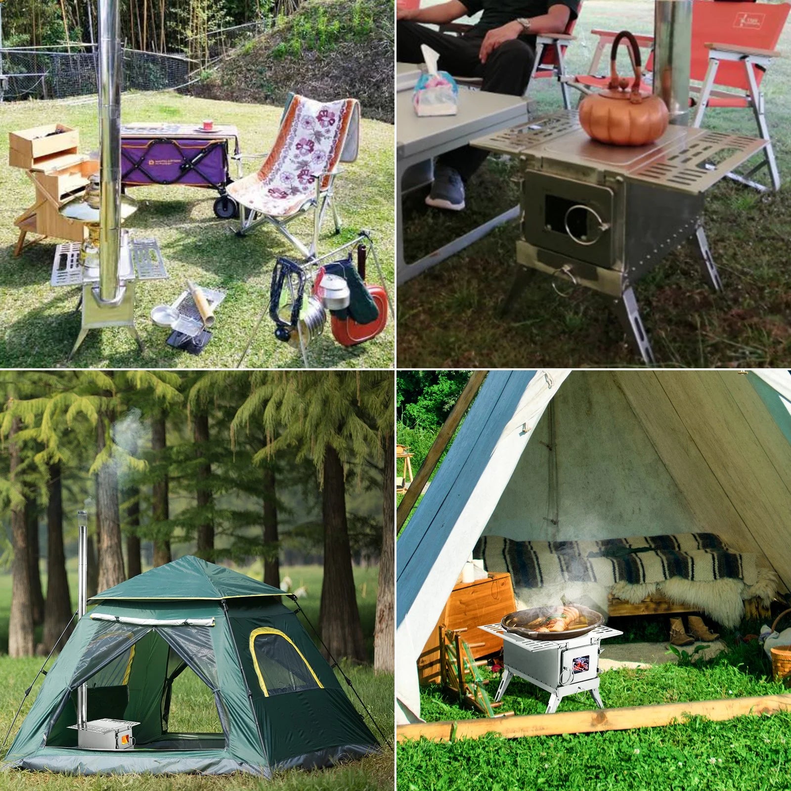 VEVOR Tent Wood Stove,Outdoor Camping Wood Burning Stove Stainless Steel with Folding Pipe,Portable Wood Stove 90.6'' Height Wood Tent Stove for Camping, Tent Heating, Hunting, Outdoor Cooking