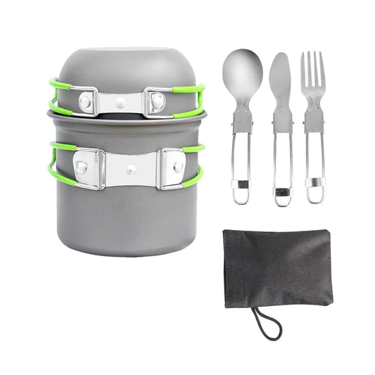 1 Set/6Pcs Outdoor Cookware Alumina Set Portable Bowl Outdoor Picnic Portable Combination Pot Bowl Spoon Fork Stoarge Bag Kit Fo