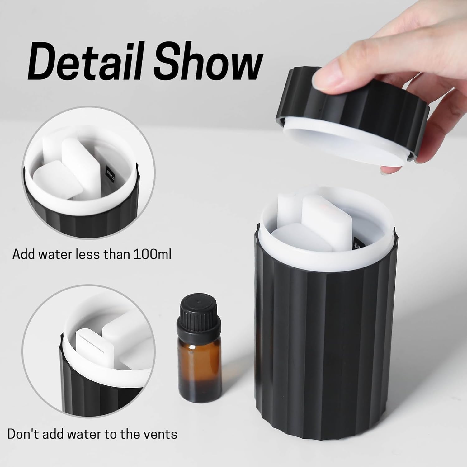 Car Diffuser, Flame Diffuser for Essential Oils - Mini Portable Humidifier Cool Mist,100Ml Colorful Air Aroma Diffuser Humidifier, Aromatherapy Diffuser for Car, Home Office, Hotel - Black
