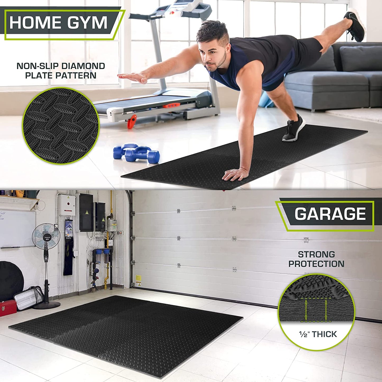 Puzzle Exercise Mat ½ In, EVA Interlocking Foam Floor Tiles for Home Gym, Mat for Home Workout Equipment, Floor Padding for Kids, Blue, 24 in X 24 in X ½ In, 48 Sq Ft - 12 Tiles