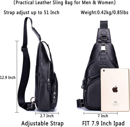 Cross Body Bags for Men Leather Sling Bag Casual Daypacks Chest Bags Shoulder Bag Travel Hiking Backpacks