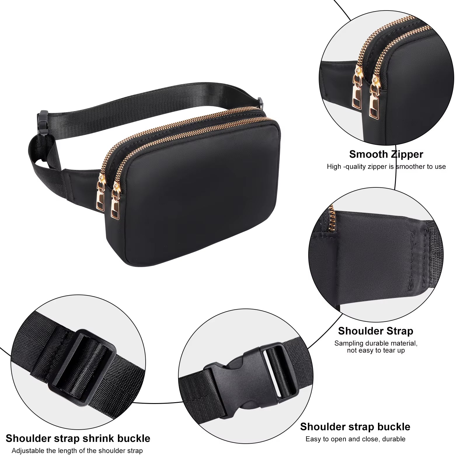 Geestock Fanny Pack Women'S Waist Bag Fashion Belt Bags Women Dual Zipper Waterproof Crossbody Bag Ladies Bum Hip Bag Riñonera