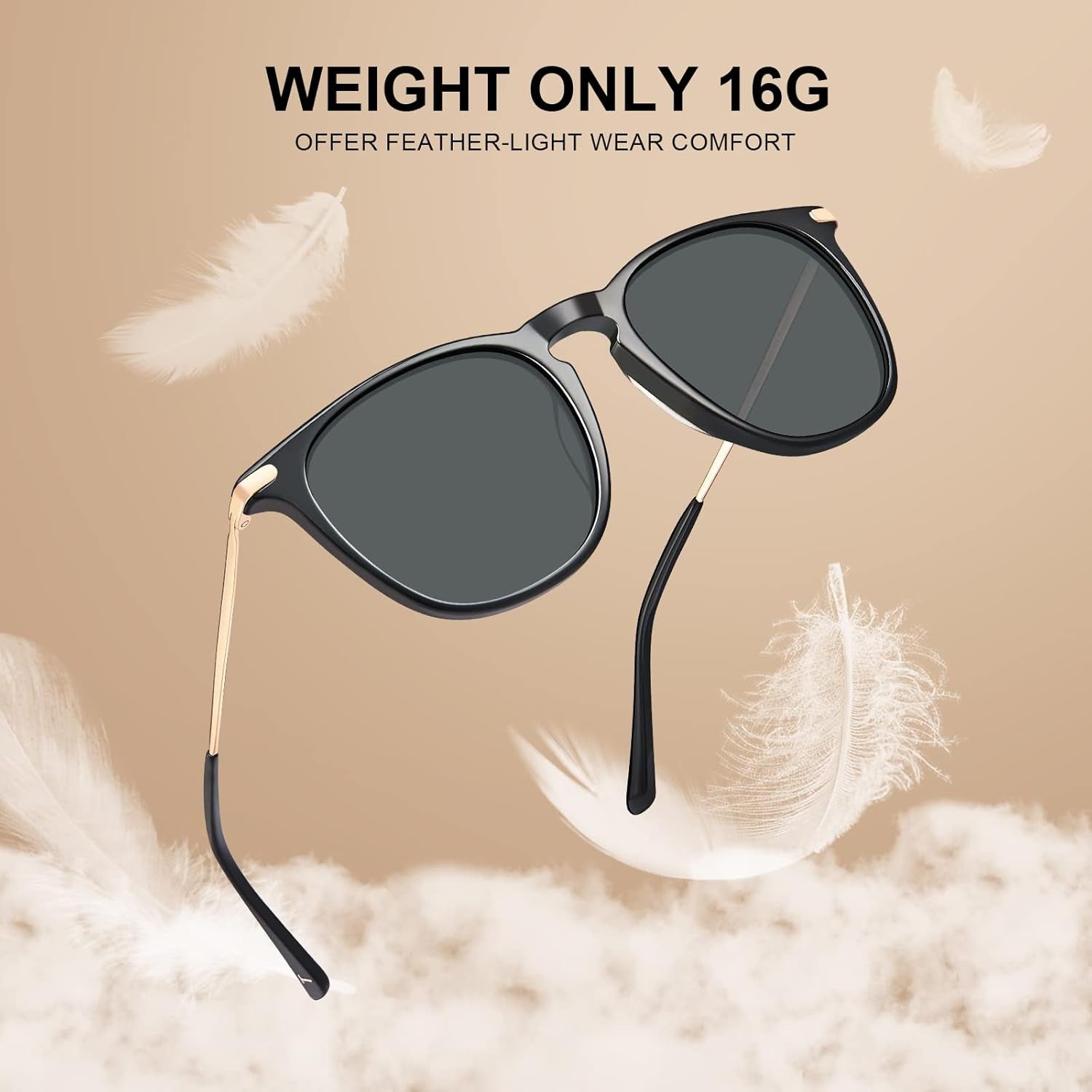 Retro Lightweight Polarized Sunglasses for Women UV Protection, Square Ladies Sunnies Outdoor Driving Eyewears CA32R