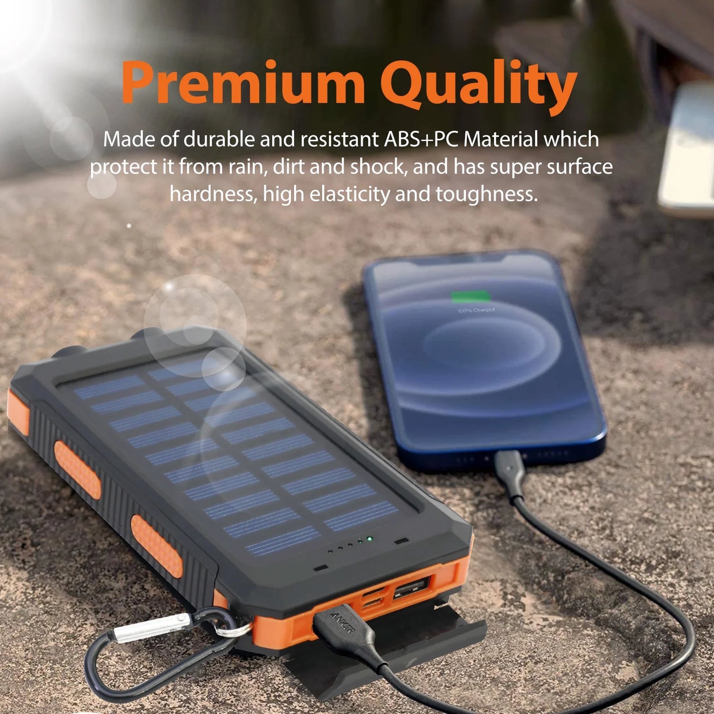 Solar Power Bank, Portable Charger, 20000Mah Solar Charger with LED Flashlight, IP65 Waterproof External Backup Battery Pack Perfect for Camping, Outdoor Activities