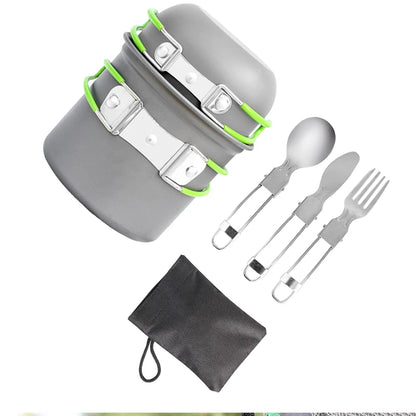 1 Set/6Pcs Outdoor Cookware Alumina Set Portable Bowl Outdoor Picnic Portable Combination Pot Bowl Spoon Fork Stoarge Bag Kit Fo