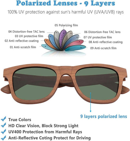 Polarized Wood Sunglasses Men, Wooden Bamboo Sunglasses for Women