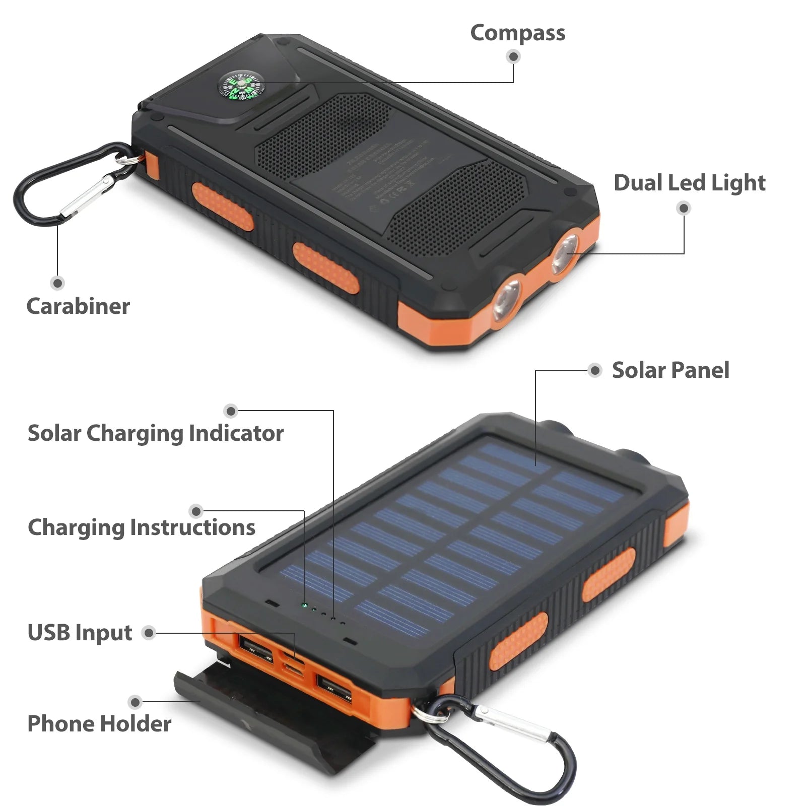 Solar Power Bank, Portable Charger, 20000Mah Solar Charger with LED Flashlight, IP65 Waterproof External Backup Battery Pack Perfect for Camping, Outdoor Activities