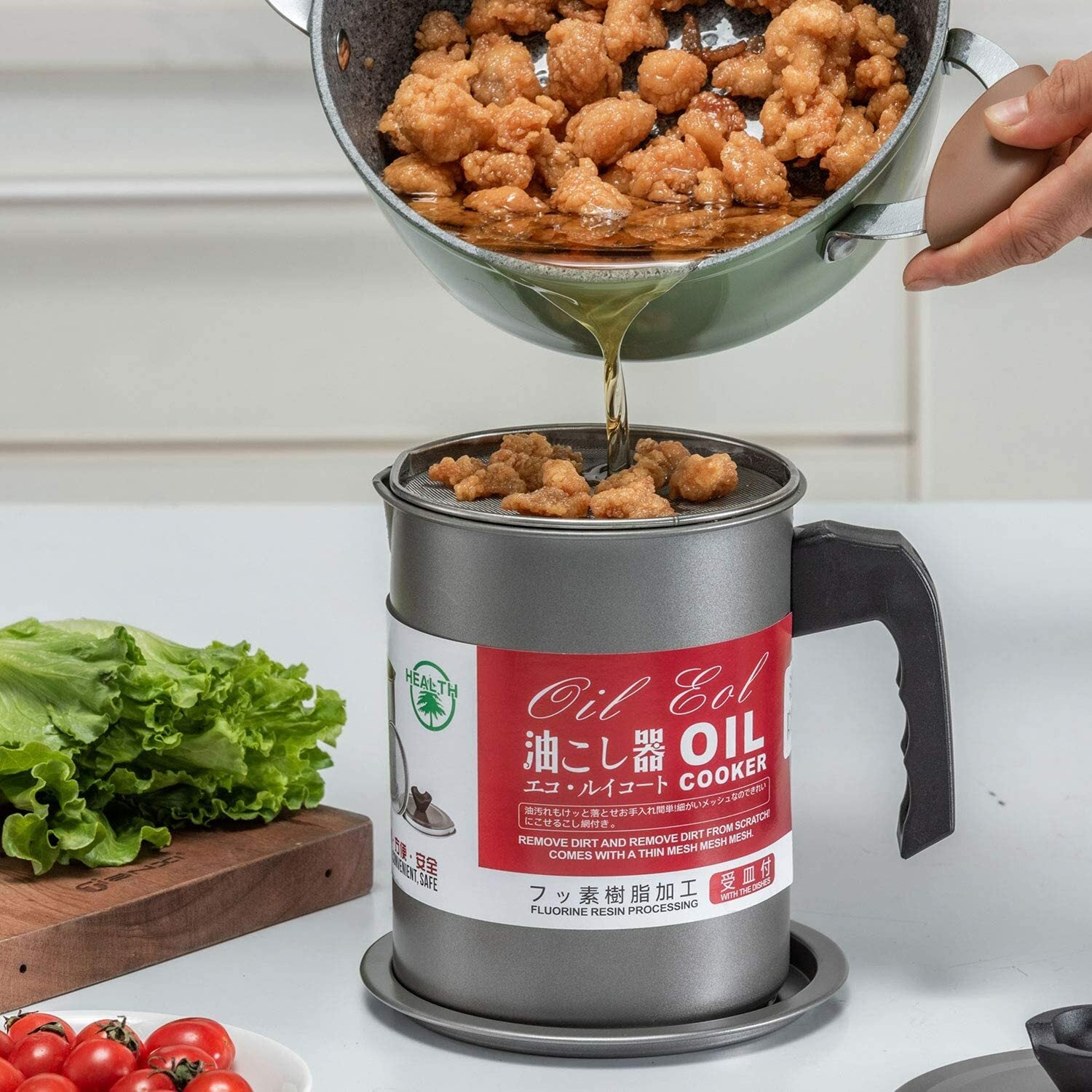 1.4L Bacon Grease Oil Container Keeper Storage Can with Strainer Stainless Steel