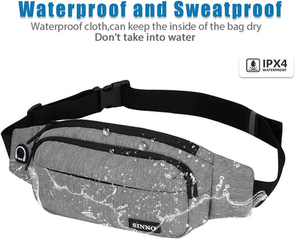 Large Crossbody Fanny Pack for Women Men Belt Bag with 4-Zipper Pockets for Travel Running Hiking Workout Dog Walking Outdoors Sport Fishing Waist Pack Bag Carrying All Phones
