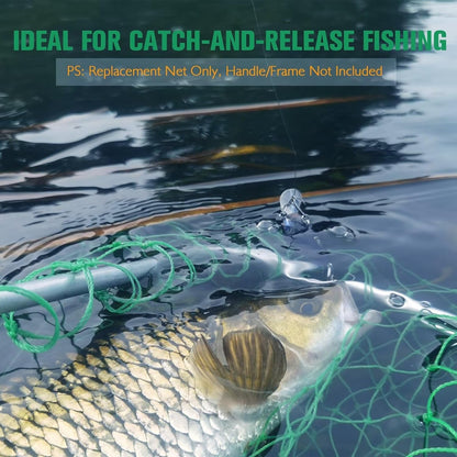 Fishing Net Fish Landing Net Foldable Fishing Replacement Net for Freshwater Saltwater Fishing Net Replacement Netting Green/Black 2 Colors Handle/Frame Not Included