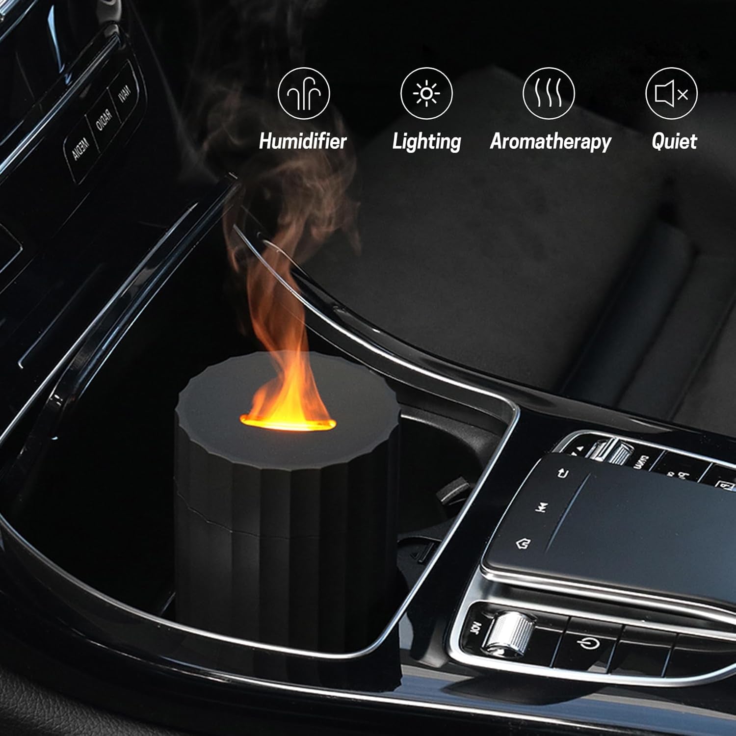 Car Diffuser, Flame Diffuser for Essential Oils - Mini Portable Humidifier Cool Mist,100Ml Colorful Air Aroma Diffuser Humidifier, Aromatherapy Diffuser for Car, Home Office, Hotel - Black