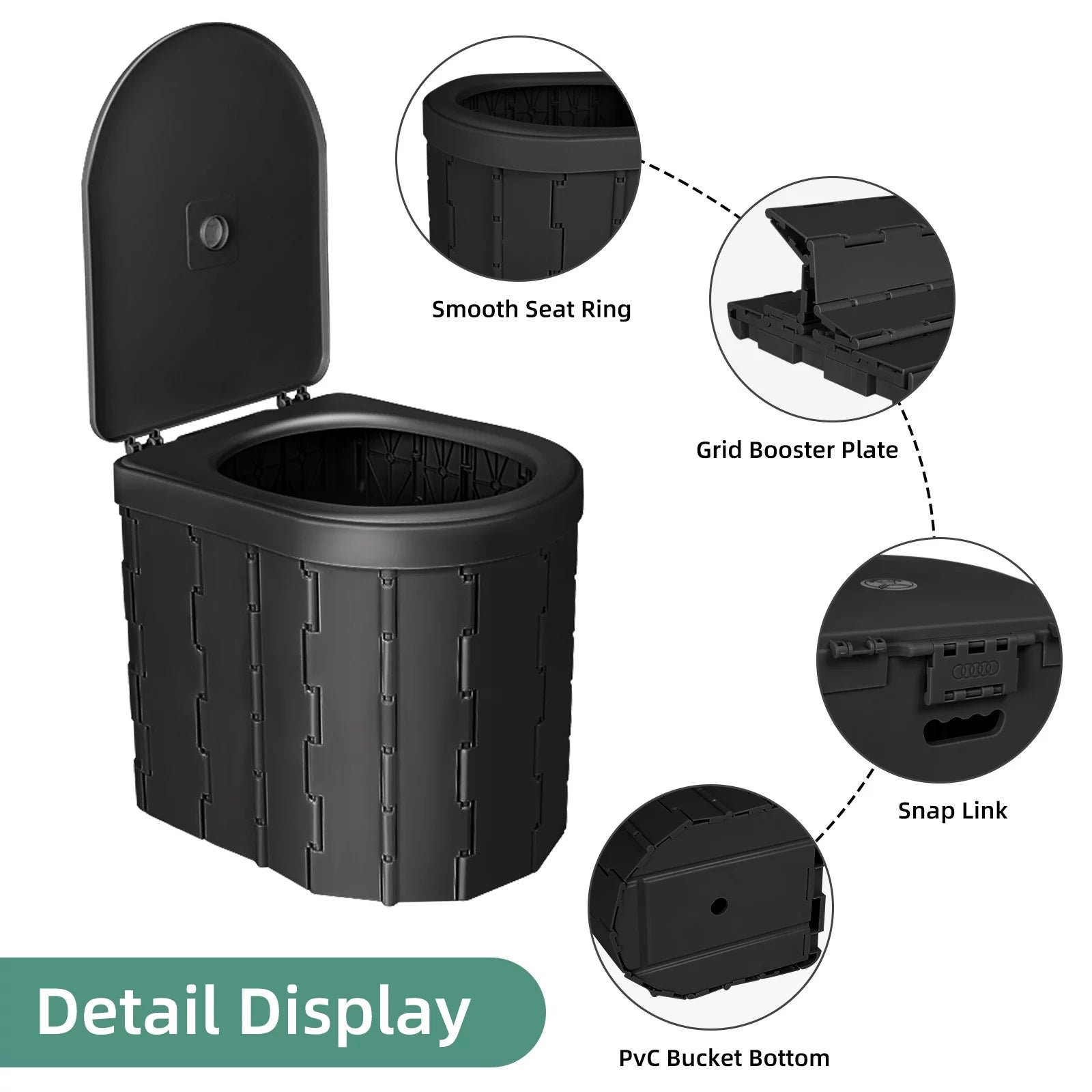 Portable Toilet for Camping, Portable Potty for Adults, Porta Potty Travel Toilet Commode Bucket Toilet for Camping, Car, Travel, Outdoor, Hiking, Trips, Tent, Beach, Black