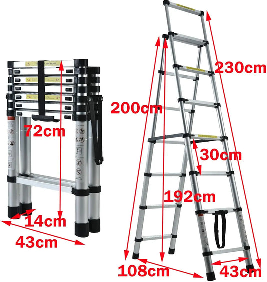 Aluminum Folding Ladder Lightweight A-Frame Ladder Extension Telescopic Ladder Portable Safety Ladder,4+5/5+6/6+7 Step Ladder